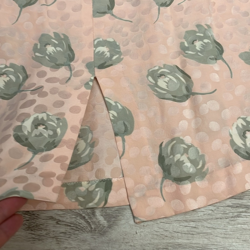 Vintage 100% Silk Pink with Pale Green Floral Elastic Waist Midi Skirt Size 12 - Picture 6 of 11
